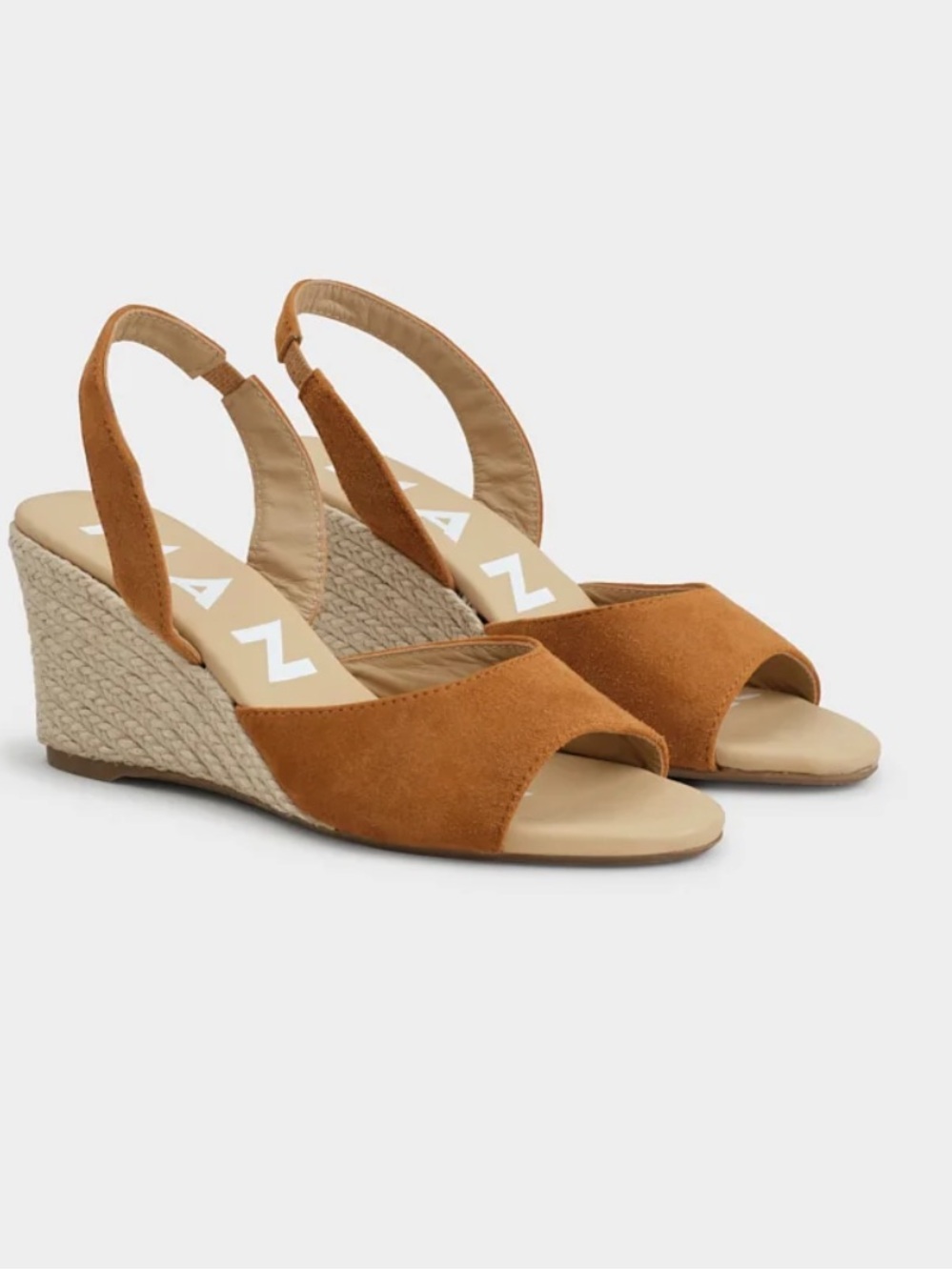Manebi Suede Slingback Wedge Sandals in Tan